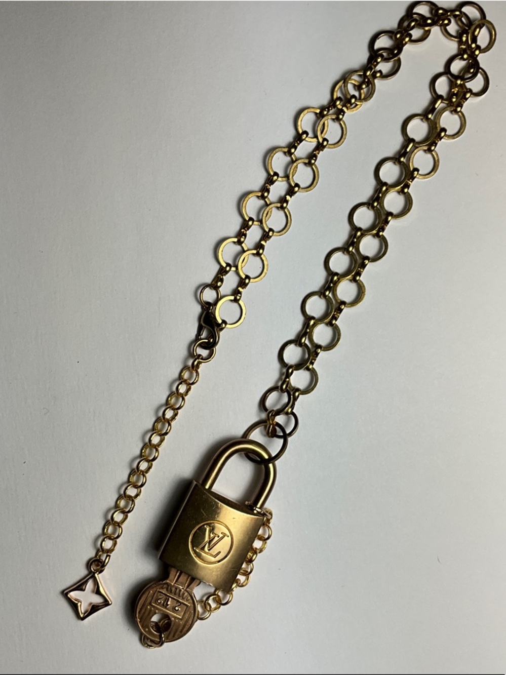 Louis Vuitton Gold Padlock Pendant Necklace with LV Charm